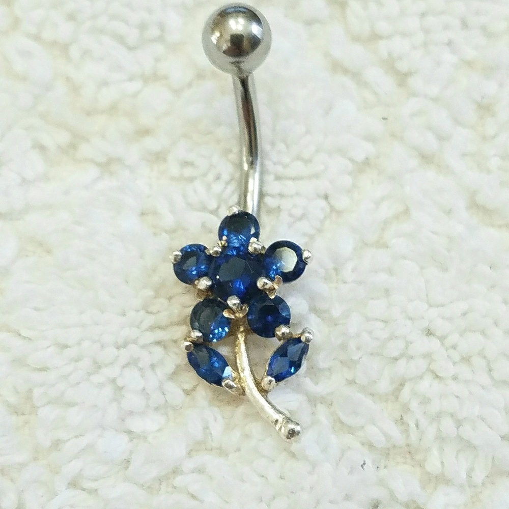 925 SS Stamped Blue Flower Cubic Zircon Navel Ring